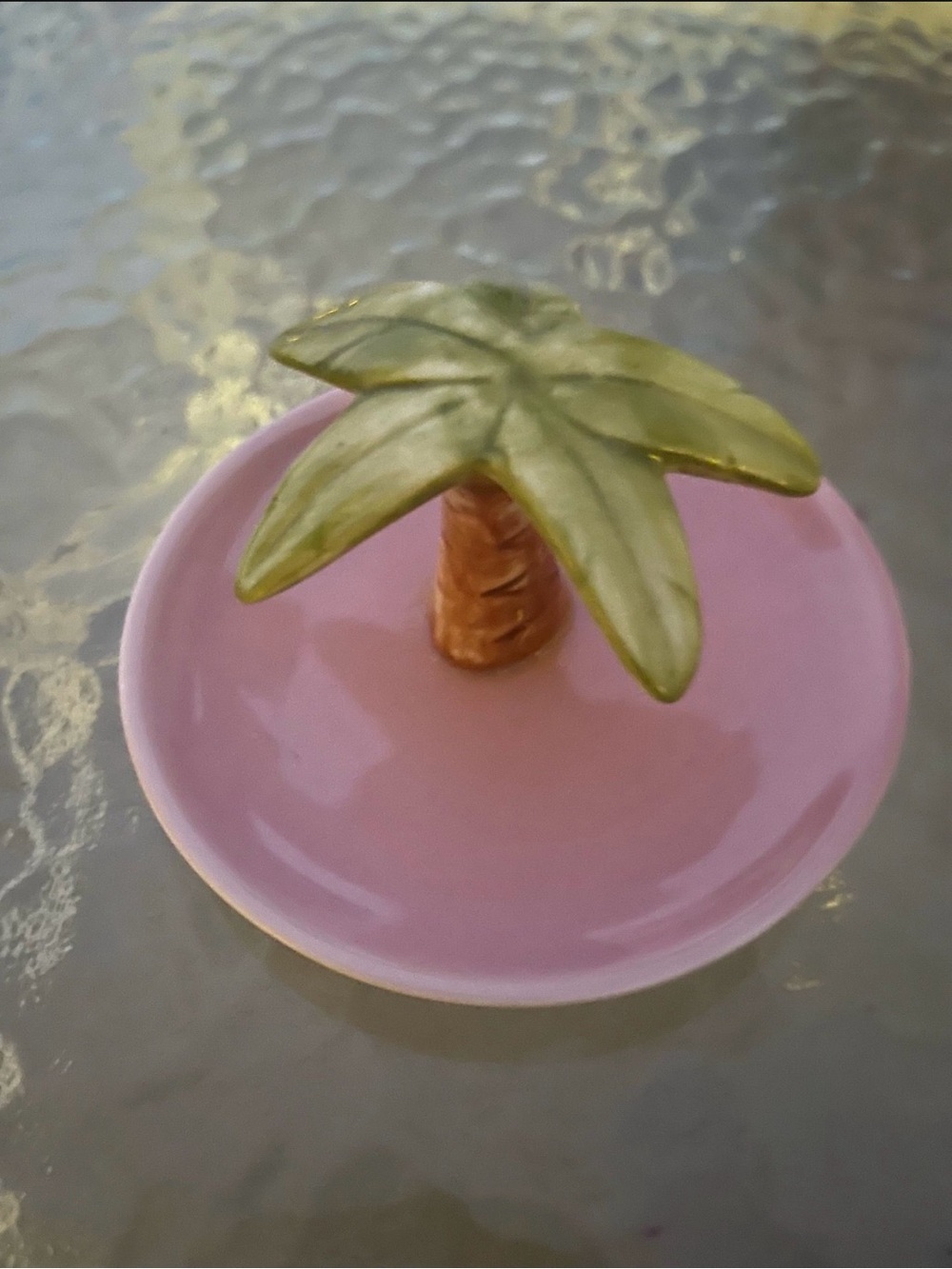 Palm Tree Ring Dish - Pink and Green Ceramic Jewelry Tray
